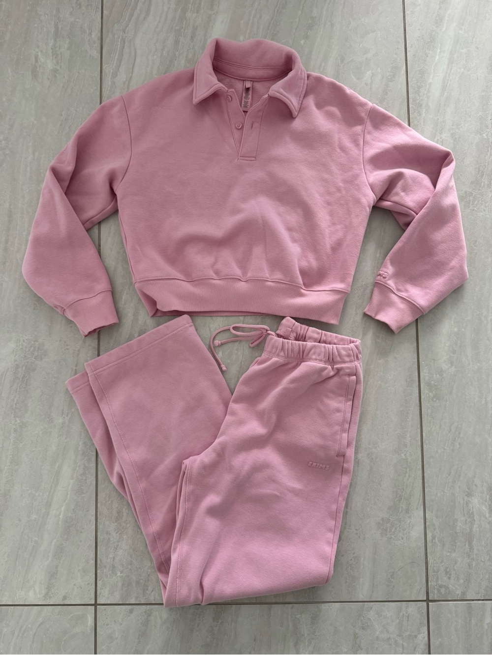 SKIMS Cotton Fleece Straight Leg Pant in Halite Pink
